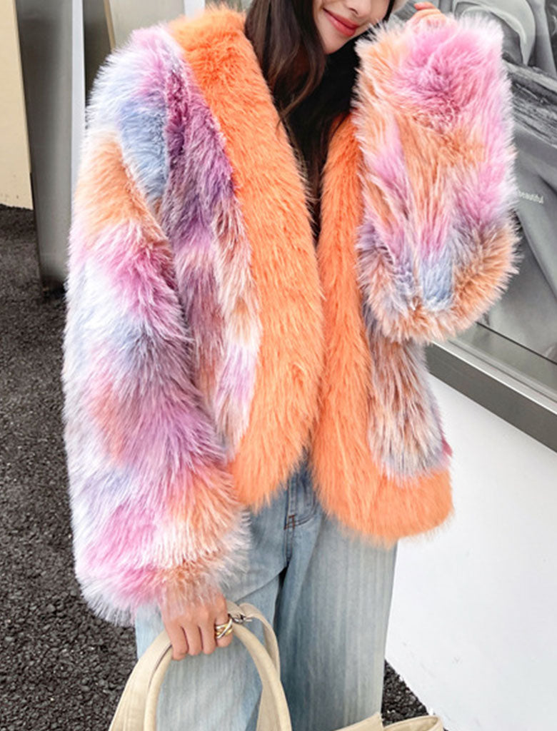 Orange Winter Coat Fur, Pink Faux Fur Jackets Women