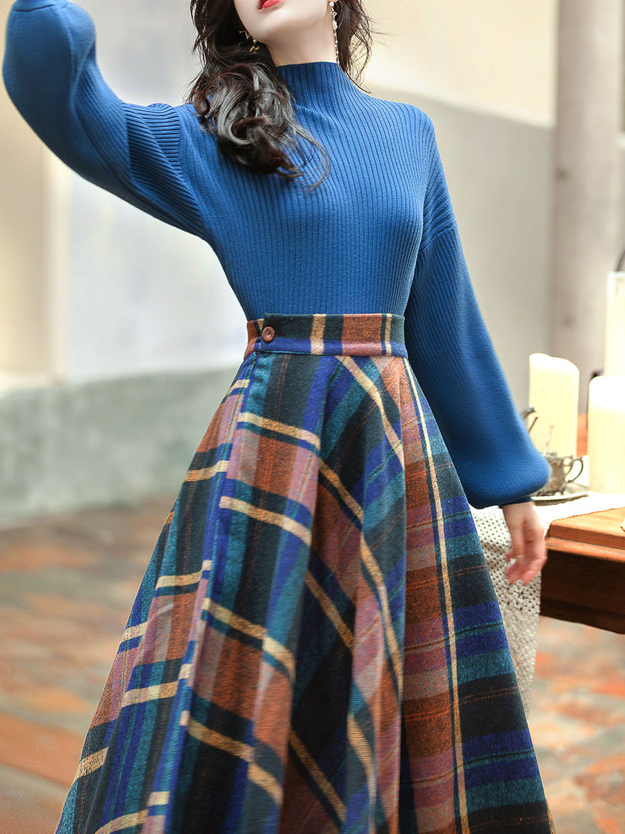 Blue plaid skirt outlet 50s