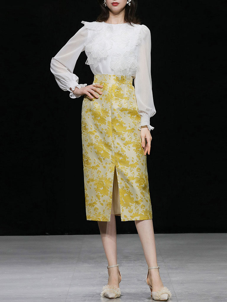 White lace shop skirt yellow