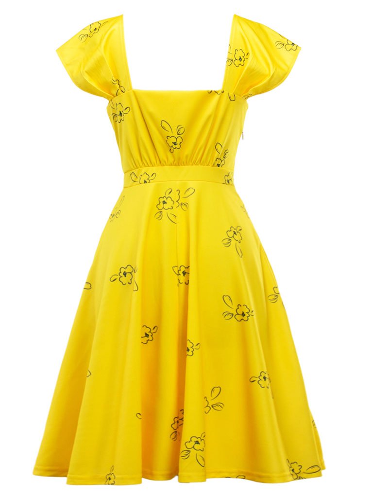 Vintage Yellow Tea Length Dresses