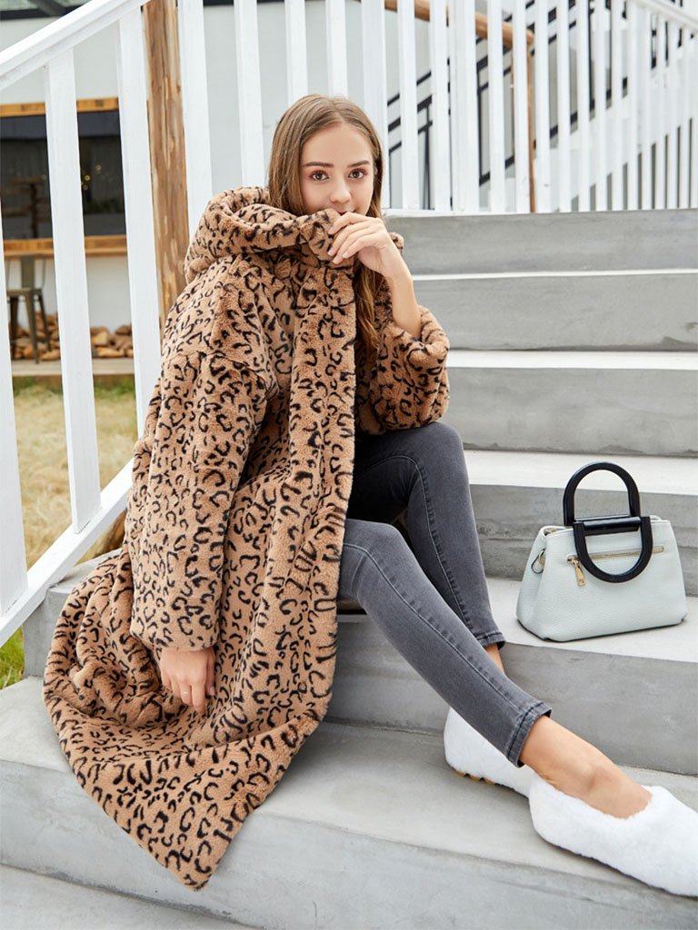 Winter Women Custom Fashion Fluffy Stockings Leopard Print Thick