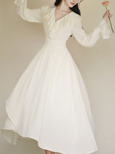 Load image into Gallery viewer, White V Neck Ruffles Edwardian Revival Chiffon Dress