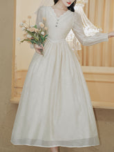 Load image into Gallery viewer, White V Neck Lace Long Sleeve Wedding Dress with Veil