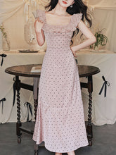 Load image into Gallery viewer, Pink Polka Dots Lace U-neck 1930S Vintage Dress