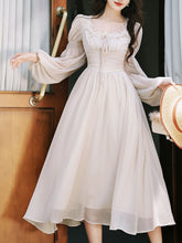 Load image into Gallery viewer, White Lace Neck Ruffles Edwardian Revival Chiffon Dress