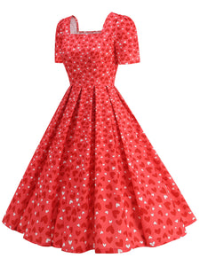 Pink Square Neck Sweet Heart Swing 1950S Vintage Dress