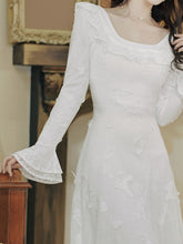 Load image into Gallery viewer, White 3D Butterfly Square Collar Long Sleeve Wedding Dress