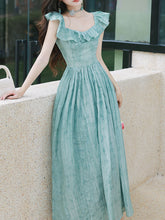 Load image into Gallery viewer, Blue Shoulder Ruffles 1950S Vintage Dress