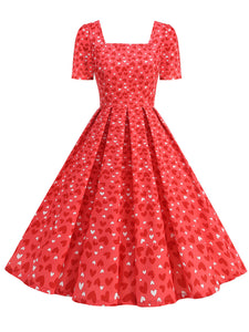 Pink Square Neck Sweet Heart Swing 1950S Vintage Dress