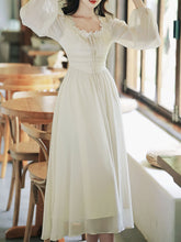 Load image into Gallery viewer, White Lace Neck Ruffles Edwardian Revival Chiffon Dress