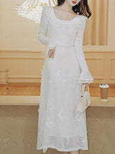 Load image into Gallery viewer, White 3D Butterfly Square Collar Long Sleeve Wedding Dress