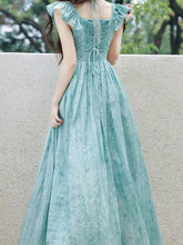 Load image into Gallery viewer, Blue Shoulder Ruffles 1950S Vintage Dress