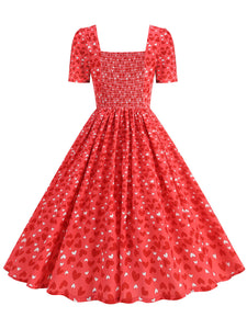 Pink Square Neck Sweet Heart Swing 1950S Vintage Dress