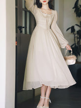 Load image into Gallery viewer, White Lace Neck Ruffles Edwardian Revival Chiffon Dress