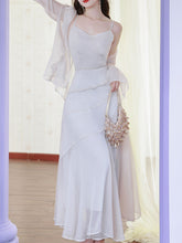 Load image into Gallery viewer, Grey Chiffon Multi-layered Fishtail Dress with Irregular Cardigan