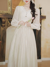 Load image into Gallery viewer, White V Neck Lace Long Sleeve Wedding Dress with Veil