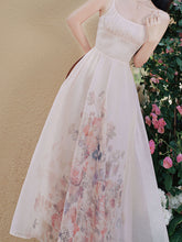 Load image into Gallery viewer, White U-neck Rose Print Vintage Swing Dress