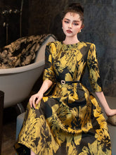 Load image into Gallery viewer, Yellow Luxury Print High Waist Swing Vintage Dress