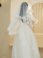 Load image into Gallery viewer, White V Neck Lace Long Sleeve Wedding Dress with Veil