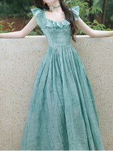 Load image into Gallery viewer, Blue Shoulder Ruffles 1950S Vintage Dress