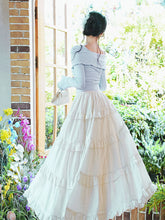 Load image into Gallery viewer, 2PS Blue Off Shoulder Long Sleeve Shirt And White Swing Skirt Outfits