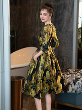 Load image into Gallery viewer, Yellow Luxury Print High Waist Swing Vintage Dress