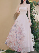 Load image into Gallery viewer, White U-neck Rose Print Vintage Swing Dress