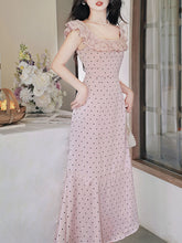 Load image into Gallery viewer, Pink Polka Dots Lace U-neck 1930S Vintage Dress