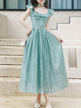 Load image into Gallery viewer, Blue Shoulder Ruffles 1950S Vintage Dress