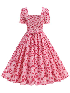 Pink Square Neck Sweet Heart Swing 1950S Vintage Dress