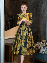 Load image into Gallery viewer, Yellow Luxury Print High Waist Swing Vintage Dress