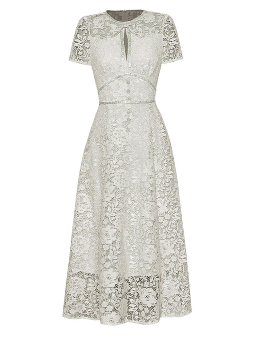 White Sweet Bow Bling Lace 1950s Vintage Wedding Dress