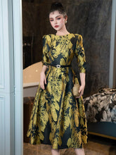 Load image into Gallery viewer, Yellow Luxury Print High Waist Swing Vintage Dress