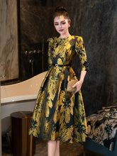 Load image into Gallery viewer, Yellow Luxury Print High Waist Swing Vintage Dress