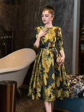 Load image into Gallery viewer, Yellow Luxury Print High Waist Swing Vintage Dress