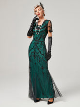 Load image into Gallery viewer, 1920S Sequined Fringe Flapper Maxi Dress