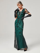 Load image into Gallery viewer, 1920S Sequined Fringe Flapper Maxi Dress