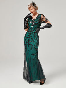 1920S Sequined Fringe Flapper Maxi Dress