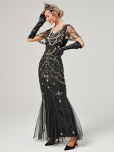 Load image into Gallery viewer, 1920S Sequined Fringe Flapper Maxi Dress