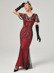 1920S Sequined Fringe Flapper Maxi Dress