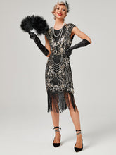 Load image into Gallery viewer, Crew Neck Sequined Beaded Cap Sleeve Tassels 1920S Gatsby Dress