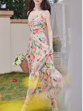 Load image into Gallery viewer, Rainbow Tulips Spaghetti Strap Vintage Swing Holiday Maxi Dress