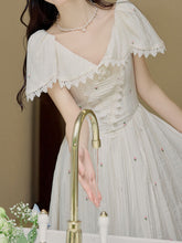 Load image into Gallery viewer, White V Neck Cape Sleeve Edwardian Revival Vintage Wedding Dress