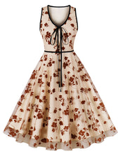 Load image into Gallery viewer, Apricot Flock Printing V Neck 1950S Vintage Swing Dress