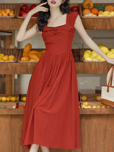 Load image into Gallery viewer, Red Handmade Flowers Audrey Hepburn Inspired Vintage Dress