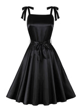 Load image into Gallery viewer, Black 1950S Bow Spaghetti Strap Vintage Swing Dress