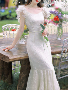 White Embroidery Lace Romantic Luxury Wedding Fishtail Dress For Women