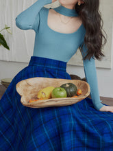 Load image into Gallery viewer, 2 Piece Lake Blue Hollow Out Mock Neck Sweater and Blue Plaid Swing Skirt Set