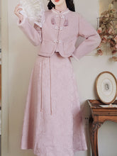 Load image into Gallery viewer, 2PS Pink Long Sleeve Warm Coat With Pink Split Skirt Vintage Suit