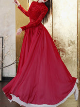 Load image into Gallery viewer, Red Romantic Ruffle Long Sleeve Vintage Maxi Swing Dress Prom Dress